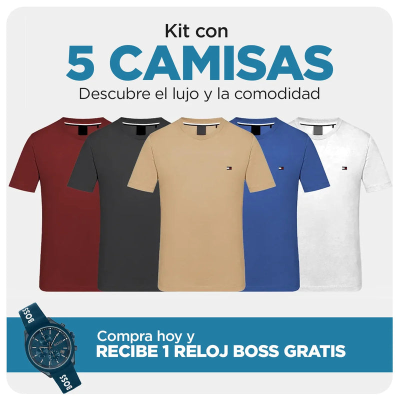 Kit 5 camisetas Tommy (compra 2 y llévate 5) + Reloj