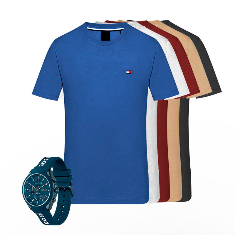 Kit 5 camisetas Tommy (compra 2 y llévate 5) + Reloj