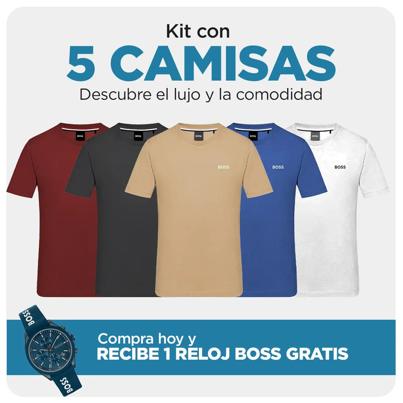 Kit 5 camisetas Boss (compra 2 y llévate 5) + Reloj